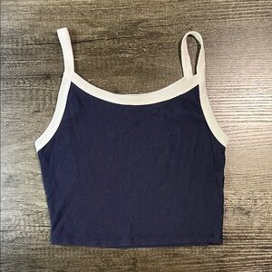 Tilly's Navy Ribbed Cropped Tank with White Trim